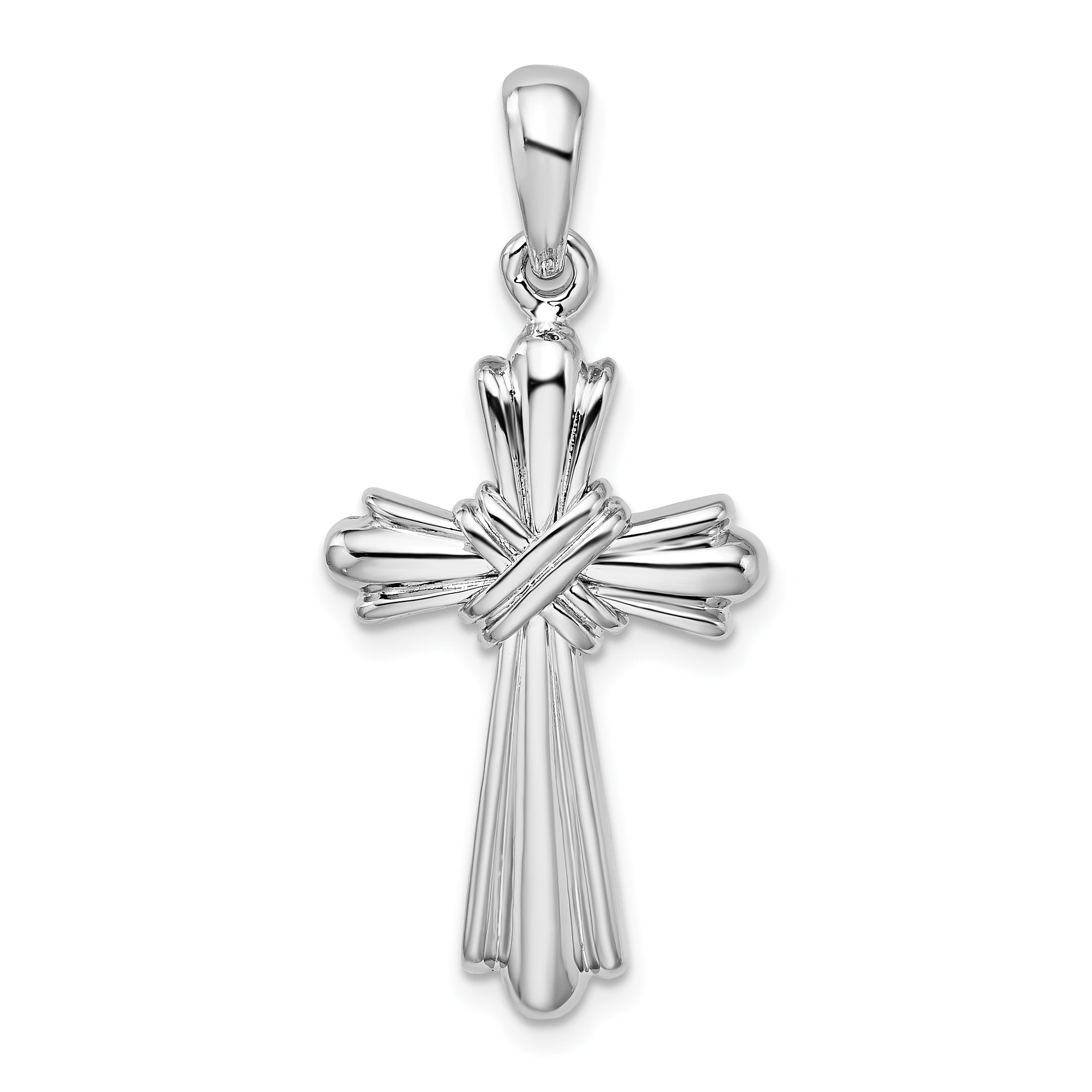 Sterling Silver De-Ani Rhodium-Plated With X-Center Budded Cross Pendant