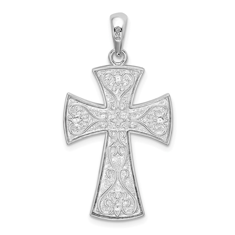 Sterling Silver De-Ani Rhodium-Plated Fancy Heart Design Cross Pendant