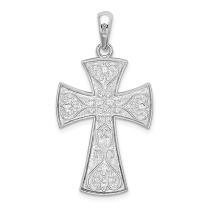 Sterling Silver De-Ani Rhodium-Plated Fancy Heart Design Cross Pendant