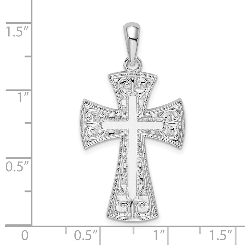 Sterling Silver De-Ani Rhodium-Plated Fancy Heart Design Cross Pendant