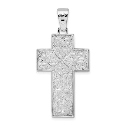 Sterling Silver De-Ani Rhodium-Plated Rope Edge Latin Cross Pendant