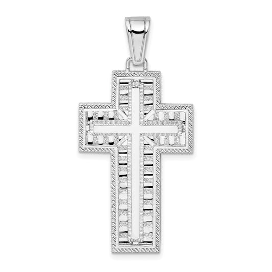 Sterling Silver De-Ani Rhodium-Plated Rope Edge Latin Cross Pendant