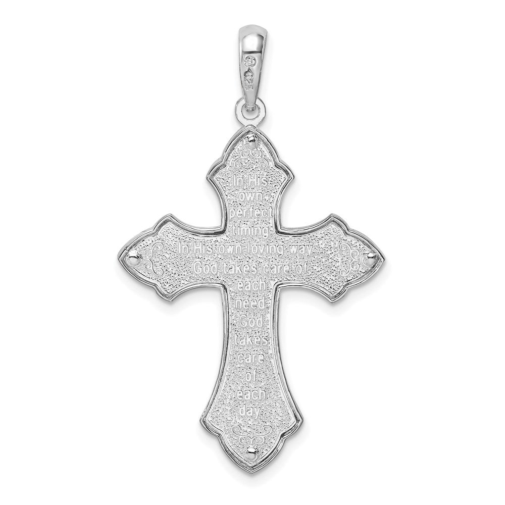 Sterling Silver De-Ani Rhodium-Plated Fleur De Lis With Poem On Reverse Cross Pendant