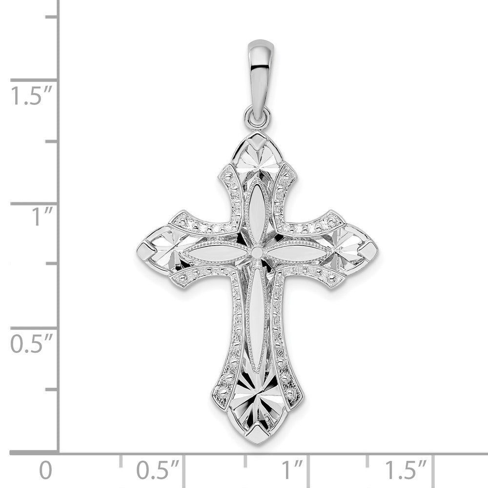 Sterling Silver De-Ani Rhodium-Plated Fleur De Lis With Poem On Reverse Cross Pendant