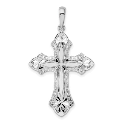 Sterling Silver De-Ani Rhodium-Plated Fleur De Lis With Poem On Reverse Cross Pendant