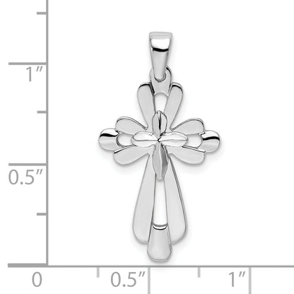 Sterling Silver De-Ani Rhodium-Plated Fancy Cut-Out Cross Pendant