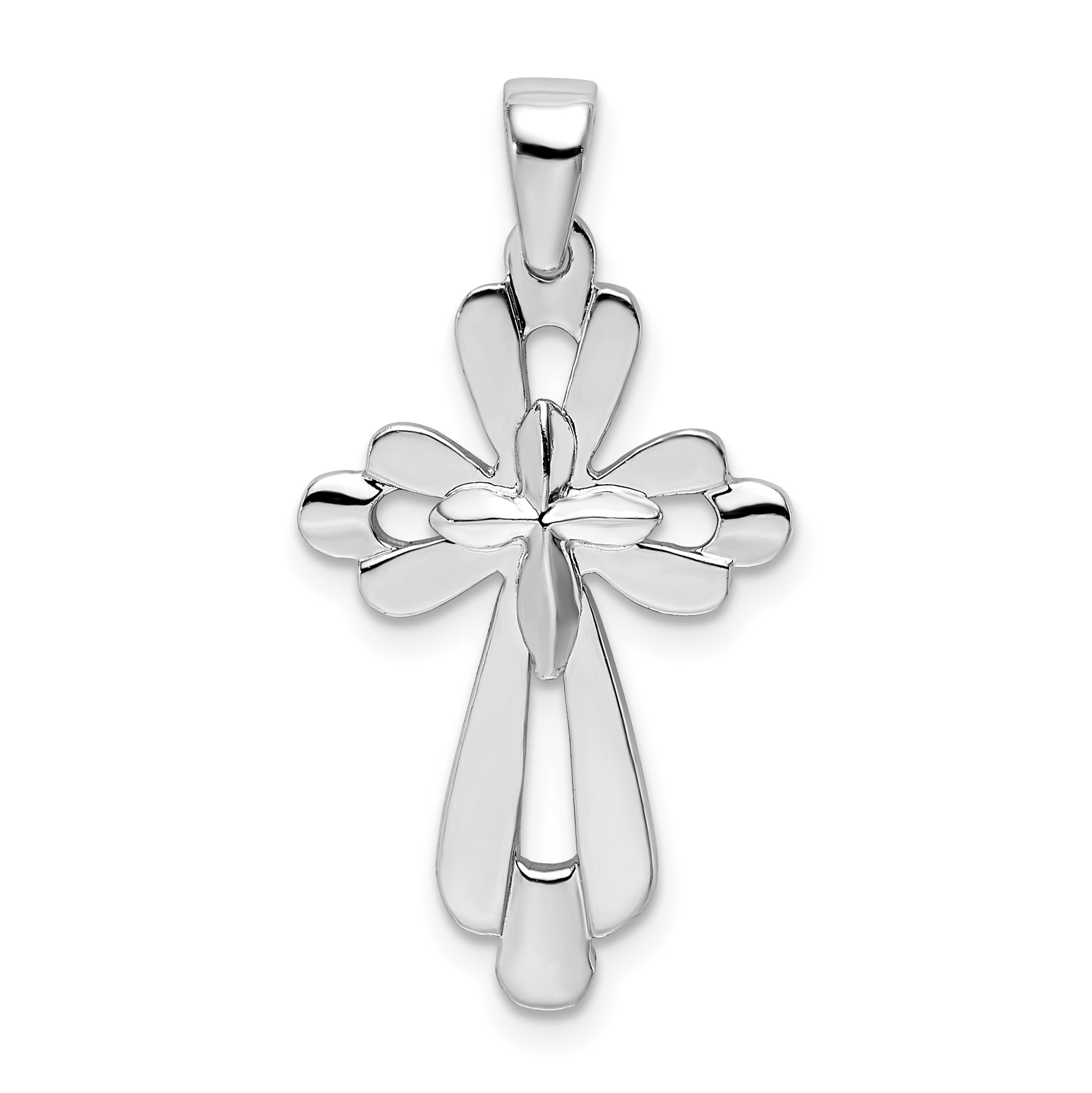 Sterling Silver De-Ani Rhodium-Plated Fancy Cut-Out Cross Pendant