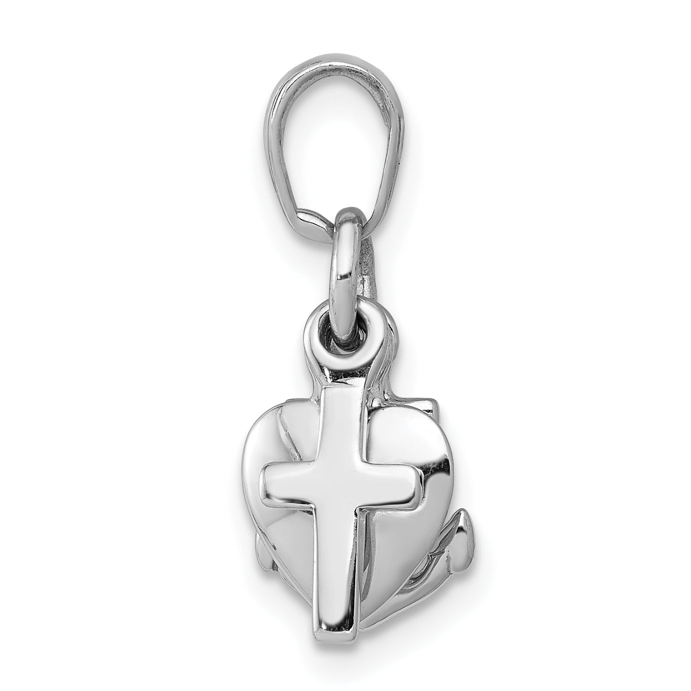 Sterling Silver De-Ani Rhodium-Plated Polished 3D Moveable Anchor / Heart Cross Pendant