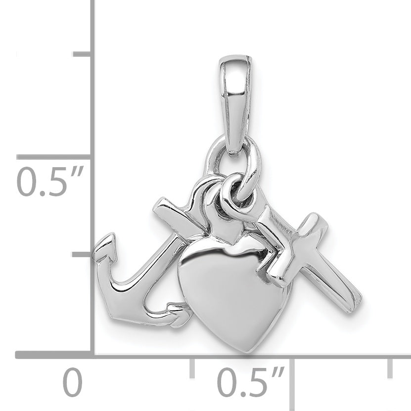 Sterling Silver De-Ani Rhodium-Plated Polished 3D Moveable Anchor / Heart Cross Pendant