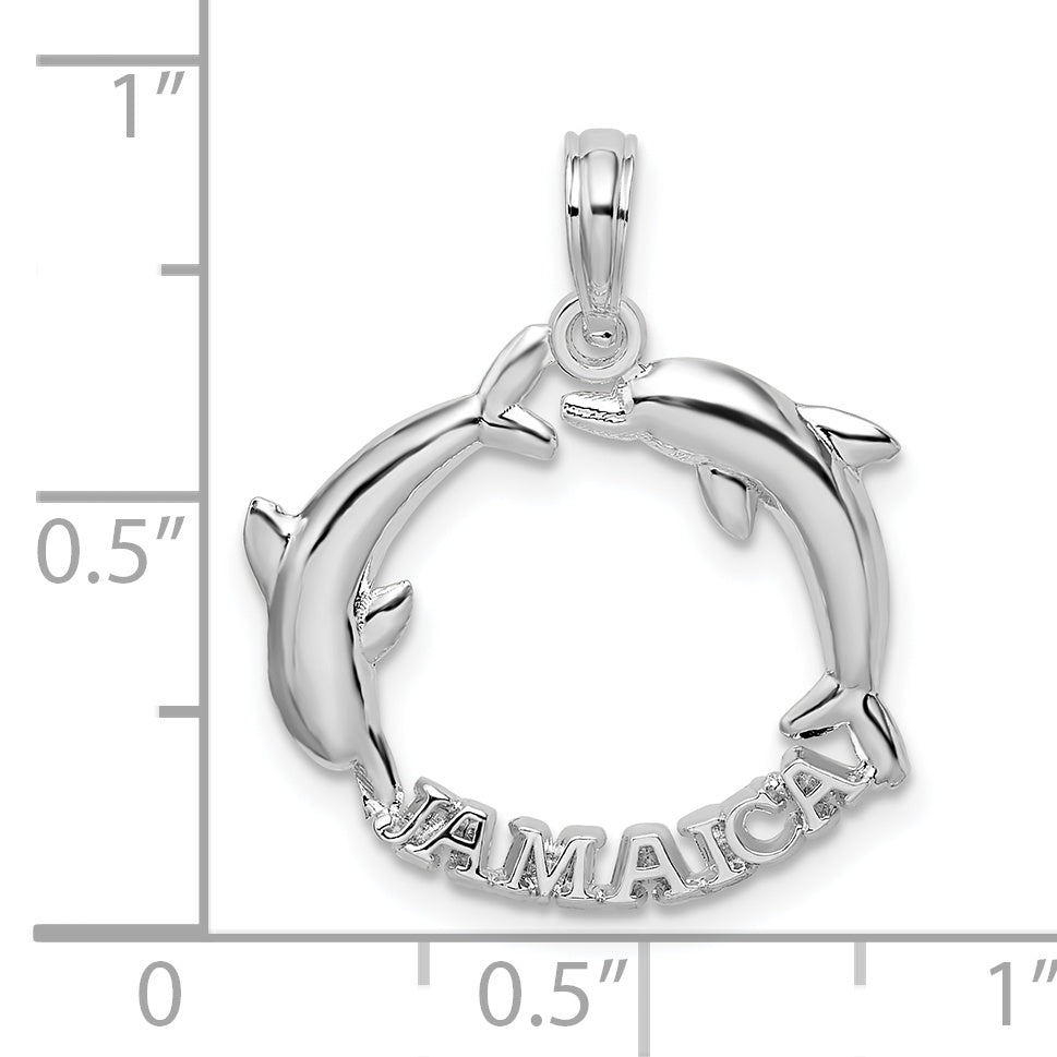 Sterling Silver De-Ani Rhodium-Plated Jamaica 2 Jumping Dolphins Pendant