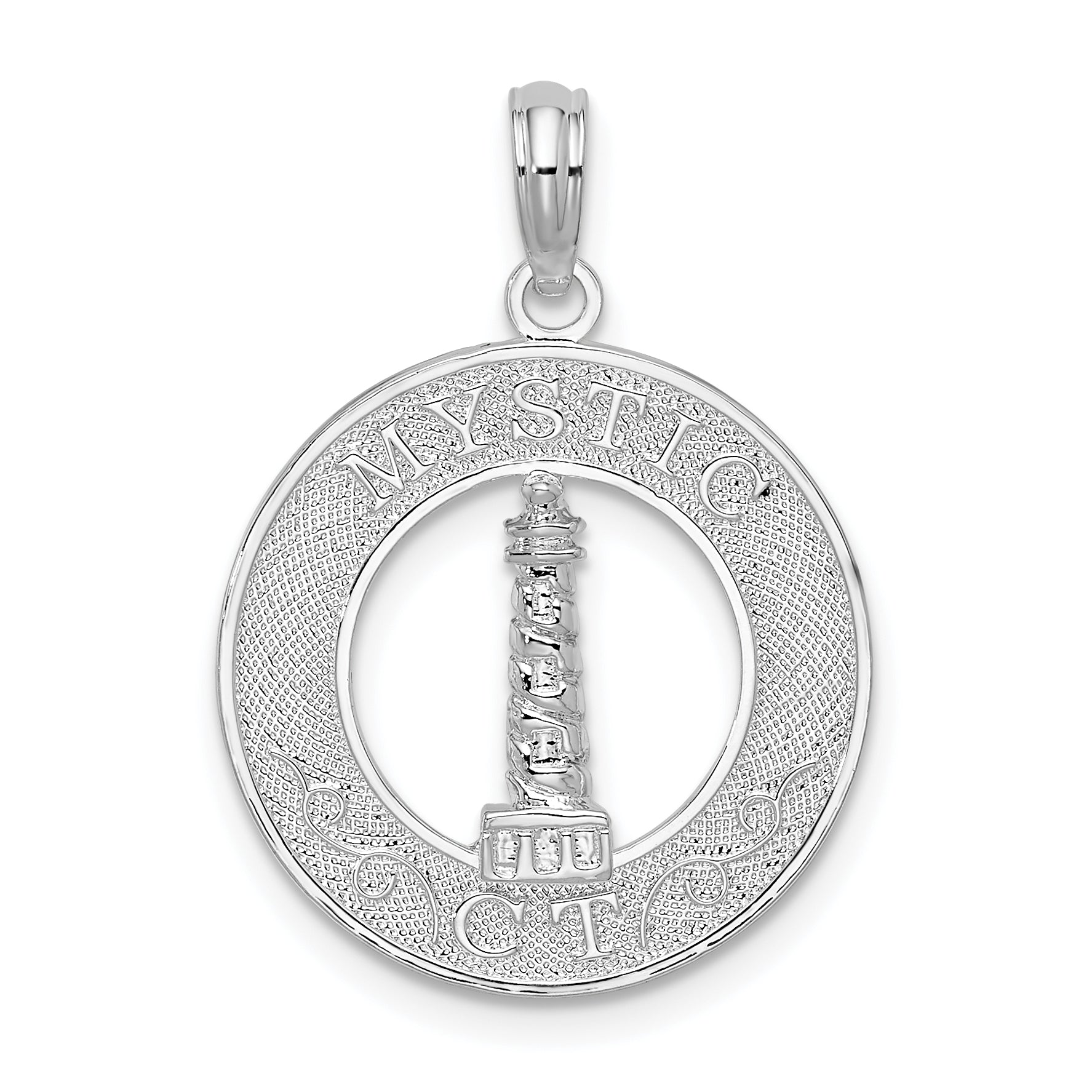 Sterling Silver De-Ani Rhodium-Plated Mystic Connecticut Circle With Lighthouse Pendant