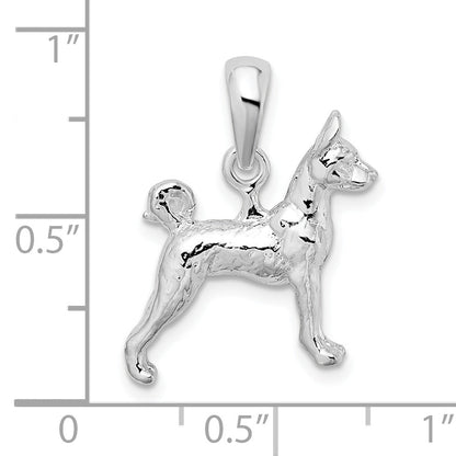 Sterling Silver De-Ani Rhodium-Plated Textured 3D Basenji Dog Pendant