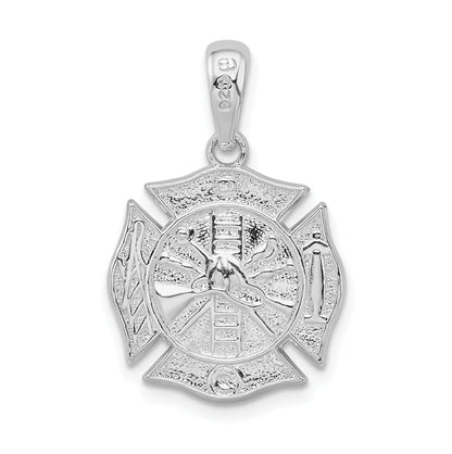 Sterling Silver De-Ani Rhodium-Plated Polished Reversible Fireman Medal Pendant