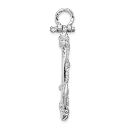 Sterling Silver De-Ani Rhodium-Plated Polished 3D Anchor With Rope Pendant