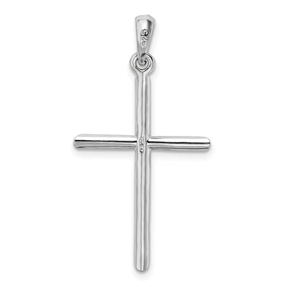 Sterling Silver De-Ani Rhodium-Plated 3D Cylinder With Beveled Ends Cross Pendant