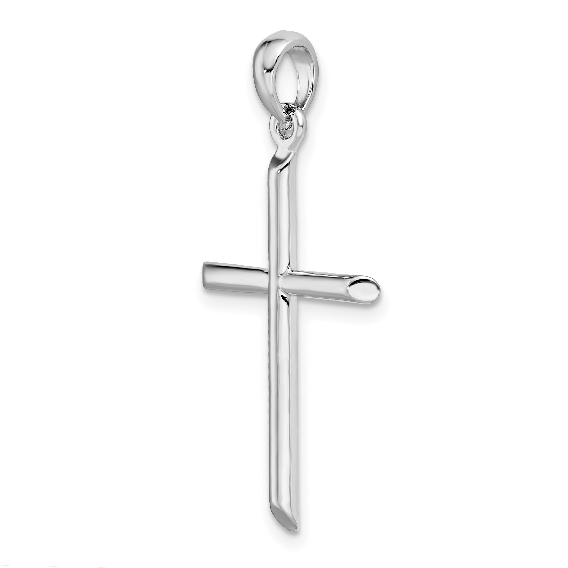 Sterling Silver De-Ani Rhodium-Plated 3D Cylinder With Beveled Ends Cross Pendant