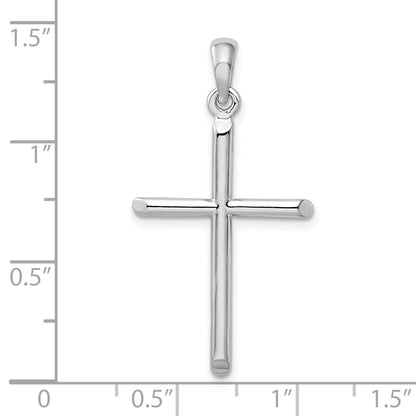 Sterling Silver De-Ani Rhodium-Plated 3D Cylinder With Beveled Ends Cross Pendant