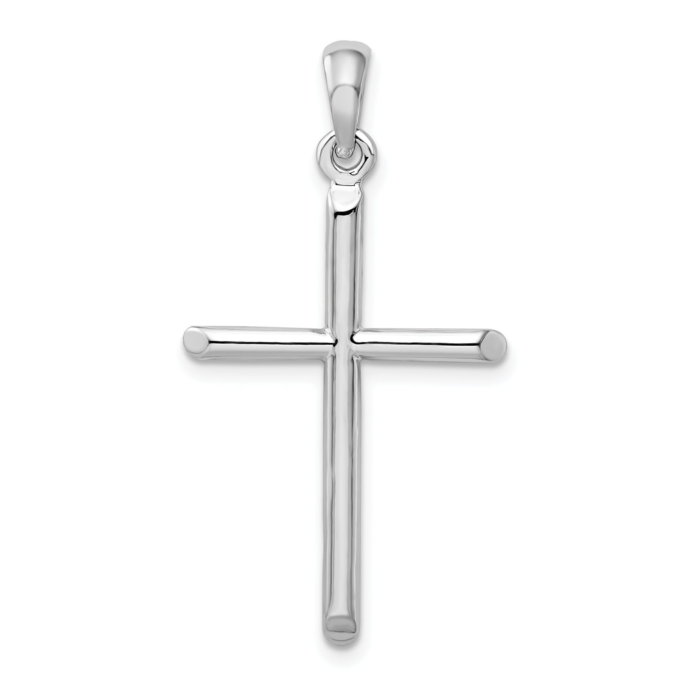 Sterling Silver De-Ani Rhodium-Plated 3D Cylinder With Beveled Ends Cross Pendant