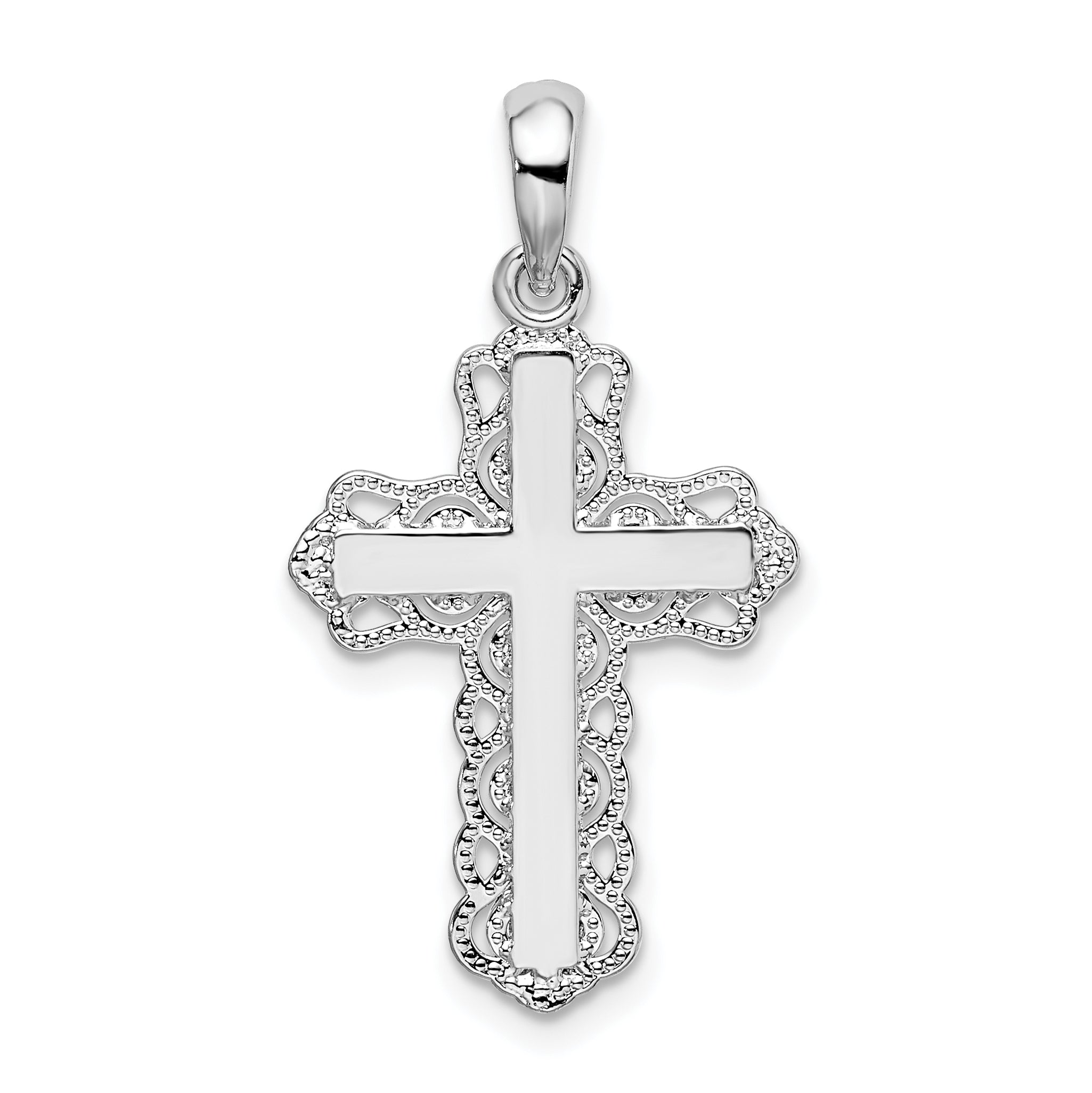 Sterling Silver De-Ani Polished Lace-Edge Cross Pendant