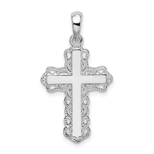 Sterling Silver De-Ani Polished Lace-Edge Cross Pendant
