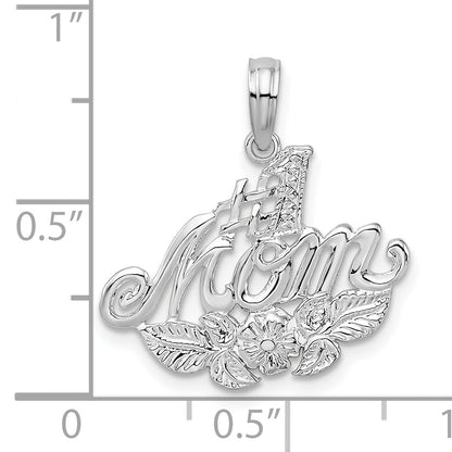 Sterling Silver De-Ani Rhodium-Plated Polished #1 Mom With Flower Pendant
