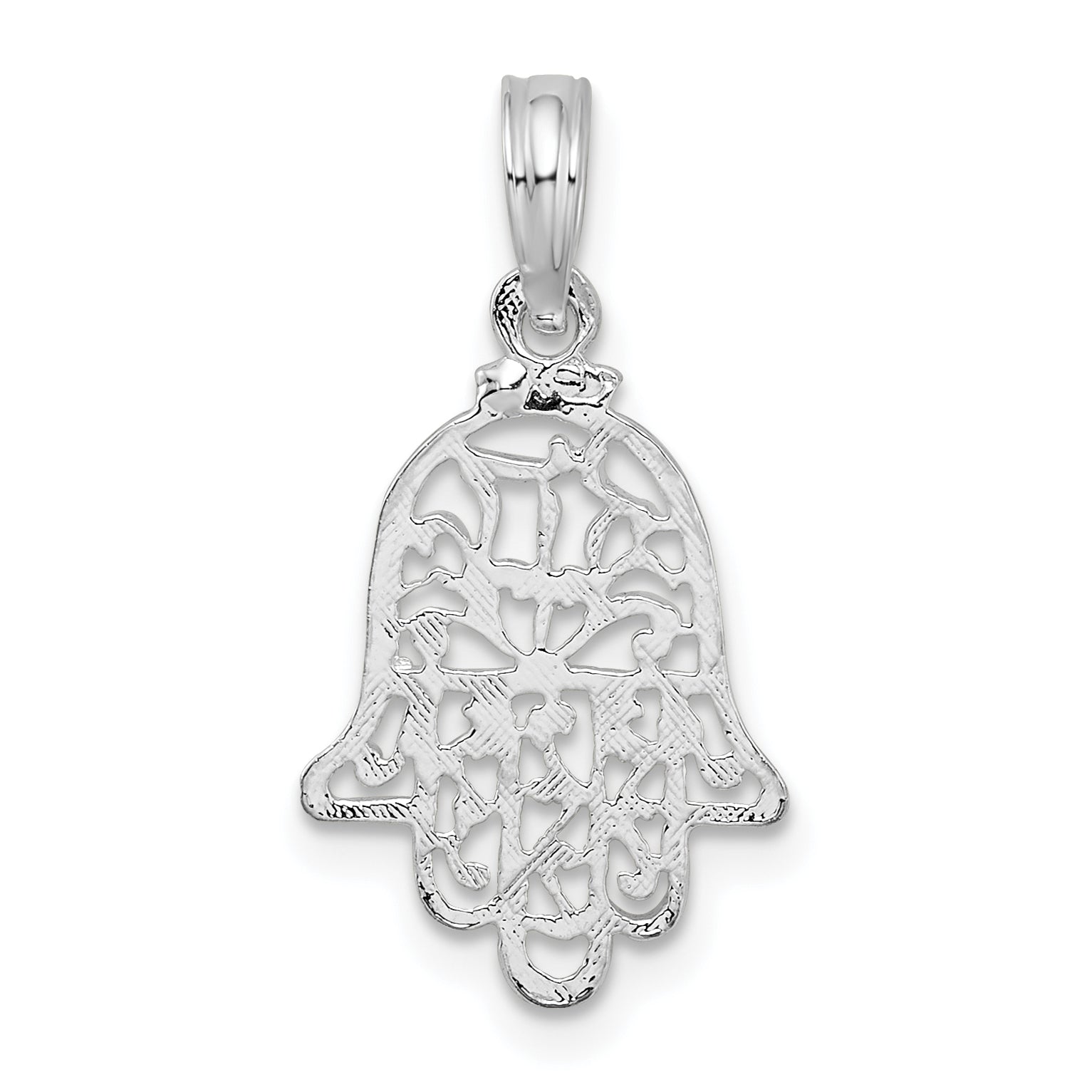 Sterling Silver De-Ani Rhodium-Plated Polished Cut-Out Hamsa Pendant