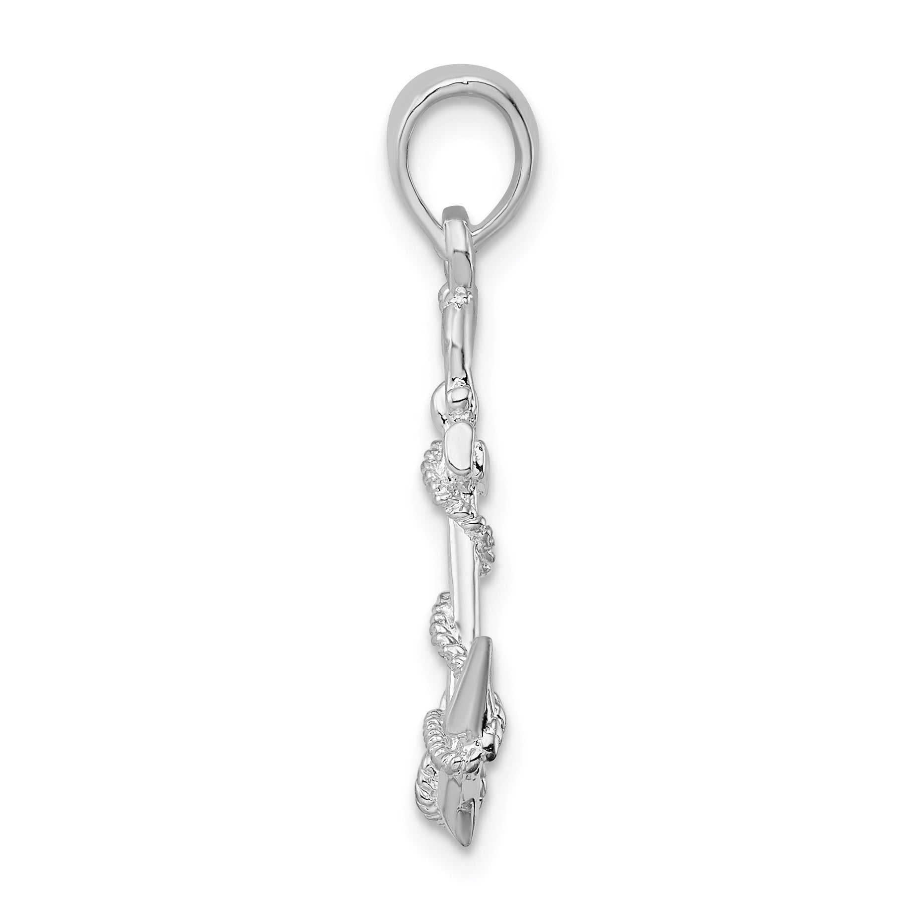 Sterling Silver De-Ani Rhodium-Plated 3D Anchor With Rope And Shackle Pendant