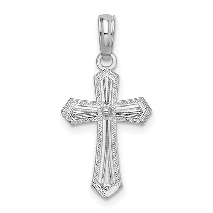 Sterling Silver De-Ani Rhodium-Plated Polished Beaded Passion Cross Pendant