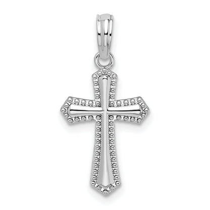Sterling Silver De-Ani Rhodium-Plated Polished Beaded Passion Cross Pendant