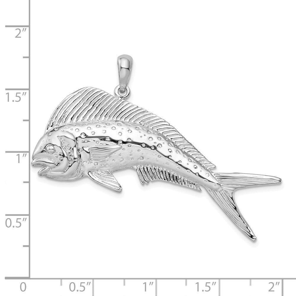 Sterling Silver De-Ani Rhodium-Plated Polished Mahi-Mahi Fish Pendant