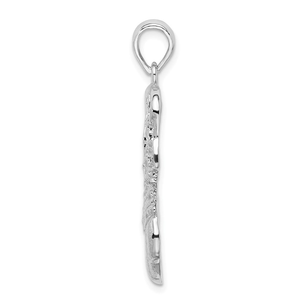 Sterling Silver De-Ani Rhodium-Plated Polished Basketball In Net Pendant