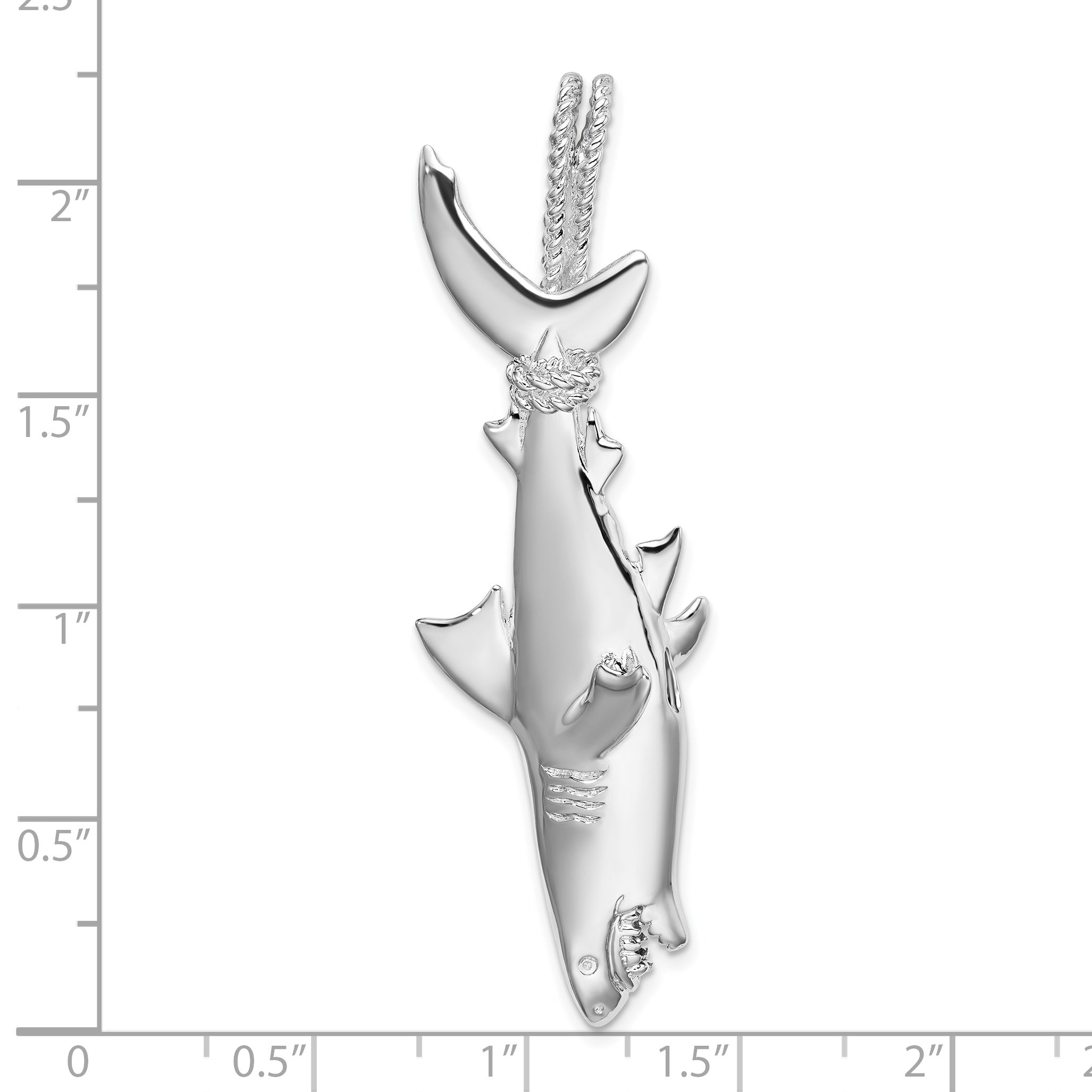 Sterling Silver De-Ani Rhodium-Plated Polished 3D Shark Hanging From Rope Pendant