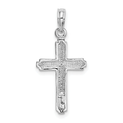Sterling Silver De-Ani Rhodium-Plated Polished Striped Border Latin Cross Pendant
