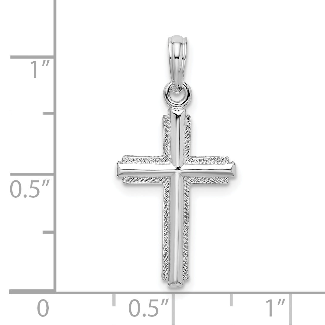 Sterling Silver De-Ani Rhodium-Plated Polished Striped Border Latin Cross Pendant