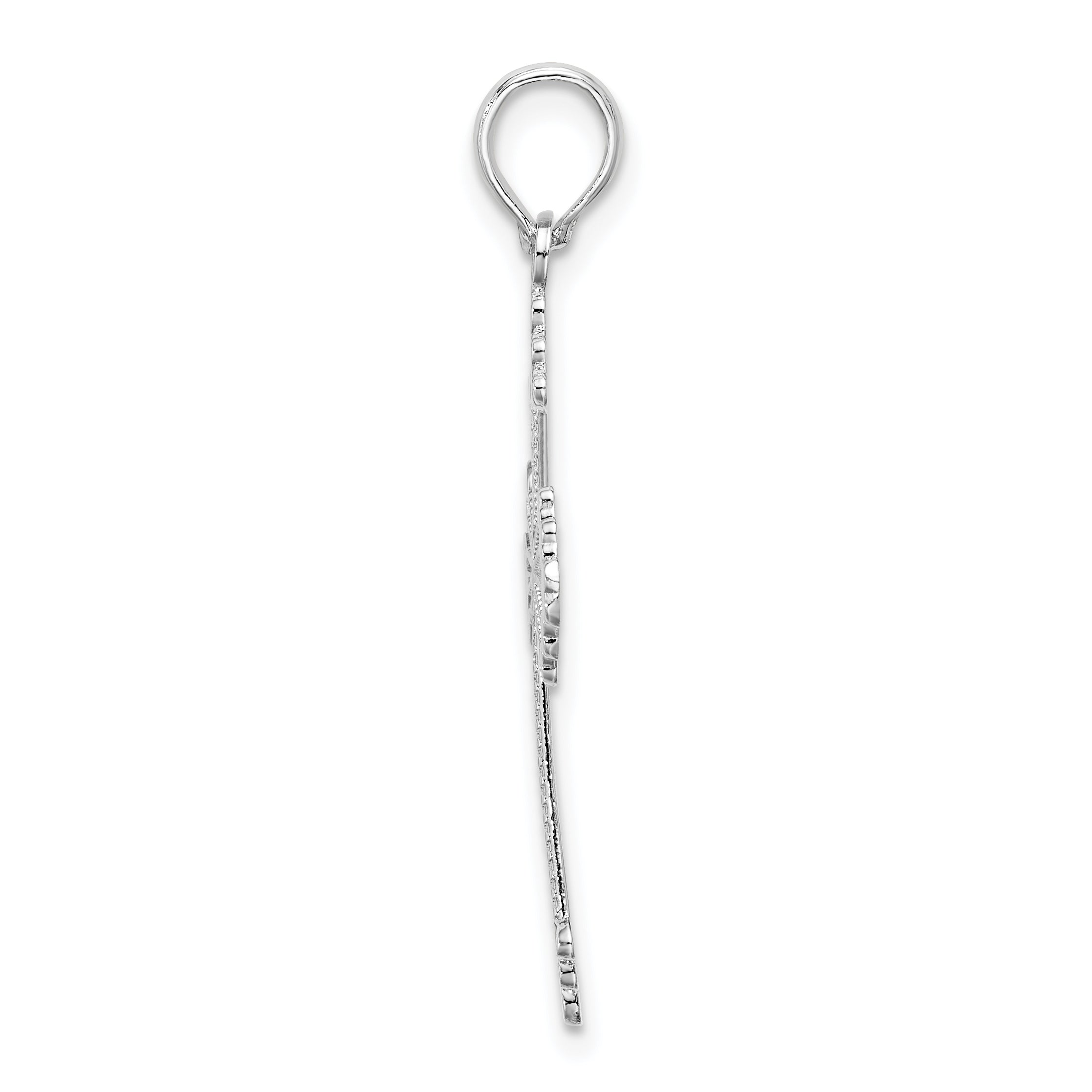 Sterling Silver De-Ani Rhodium-Plated Polished Heart Cross Pendant