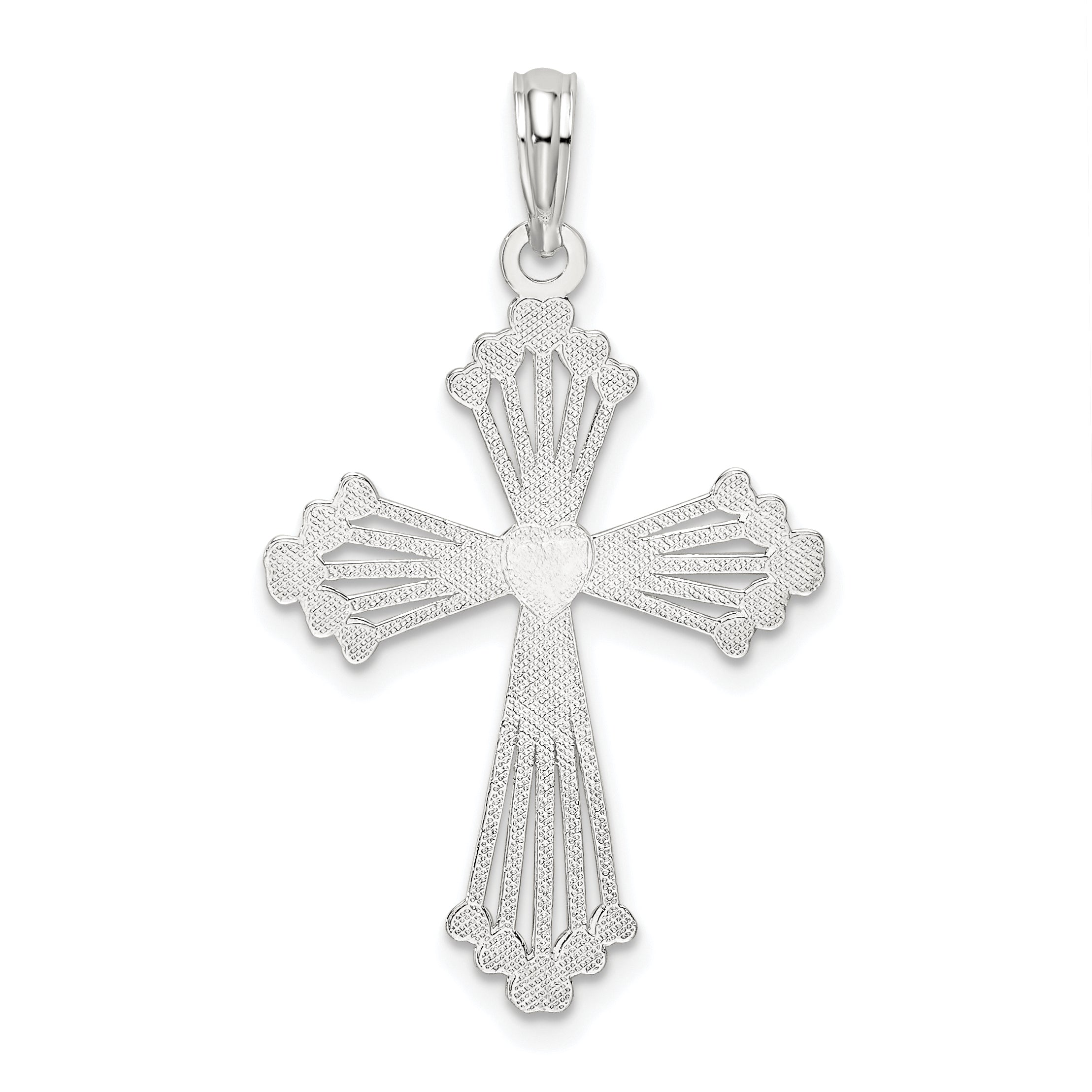 Sterling Silver De-Ani Rhodium-Plated Polished Heart Cross Pendant