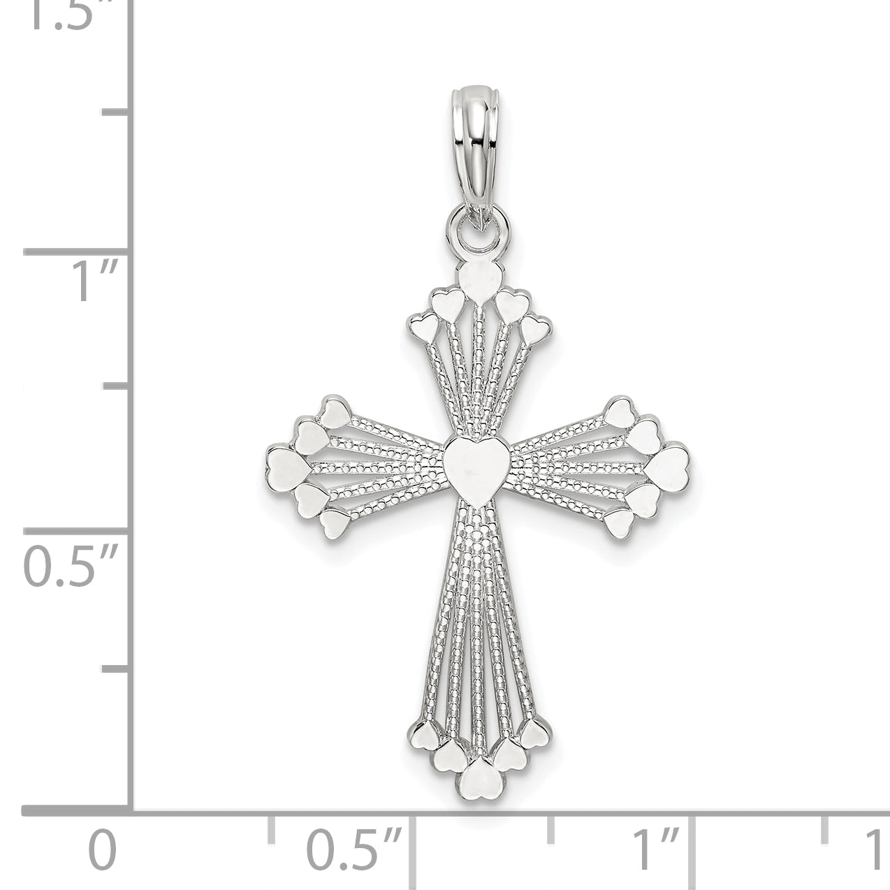 Sterling Silver De-Ani Rhodium-Plated Polished Heart Cross Pendant