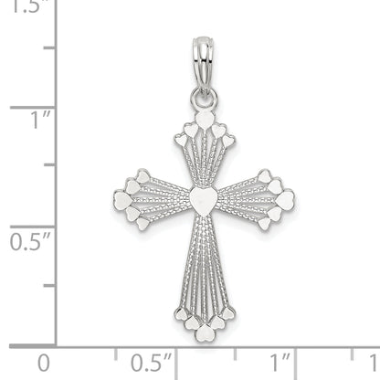 Sterling Silver De-Ani Rhodium-Plated Polished Heart Cross Pendant