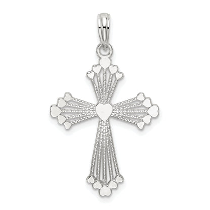 Sterling Silver De-Ani Rhodium-Plated Polished Heart Cross Pendant