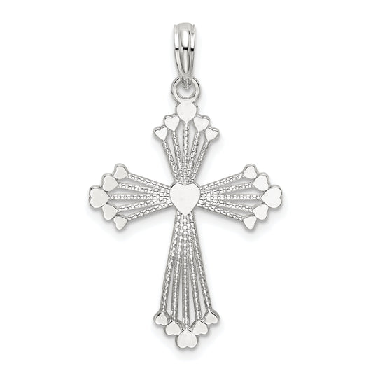Sterling Silver De-Ani Rhodium-Plated Polished Heart Cross Pendant