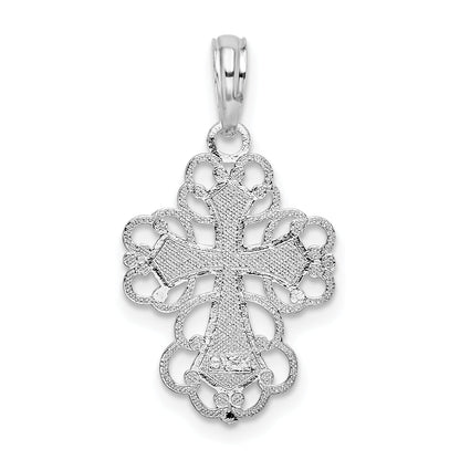 Sterling Silver De-Ani Rhodium-Plated Polished Fancy Lacy Cross Pendant
