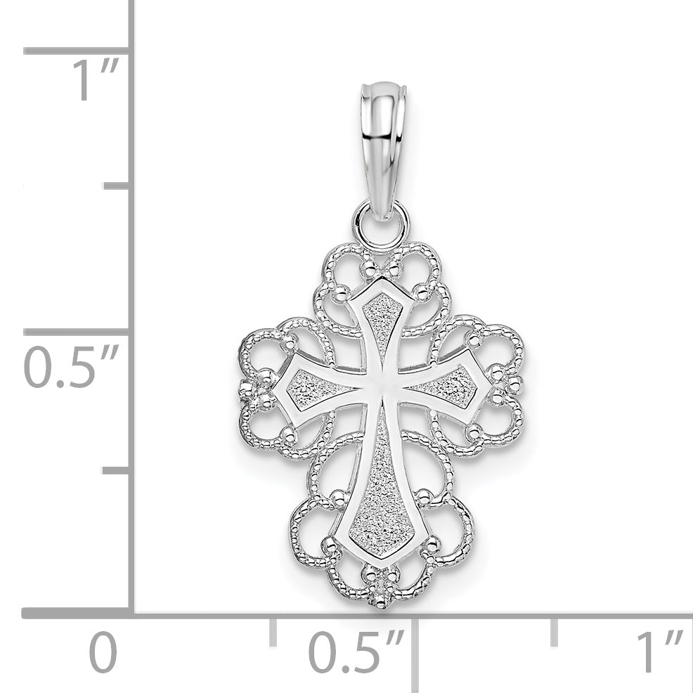 Sterling Silver De-Ani Rhodium-Plated Polished Fancy Lacy Cross Pendant
