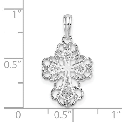 Sterling Silver De-Ani Rhodium-Plated Polished Fancy Lacy Cross Pendant