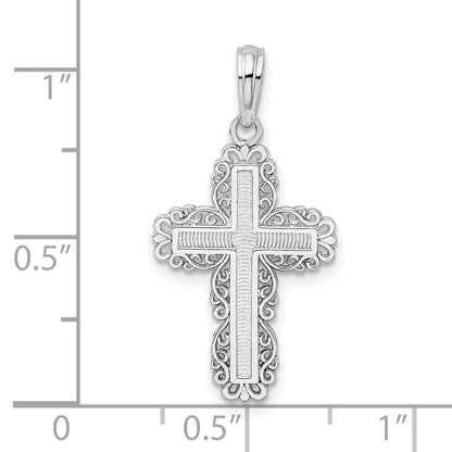Sterling Silver De-Ani Rhodium-Plated Polished Lace Border Latin Cross Pendant