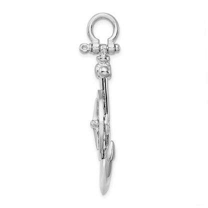 Sterling Silver De-Ani Rhodium-Plated Polished 3D Large Anchor With Compass Pendant