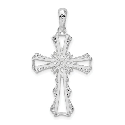 Sterling Silver De-Ani Rhodium-Plated Polished X-Center Cut-Out Cross Pendant