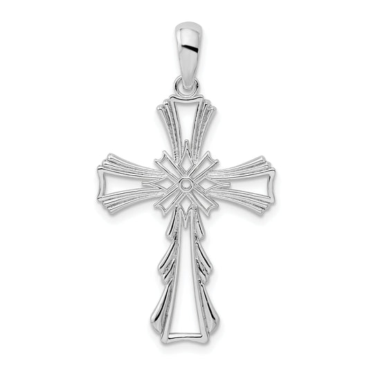 Sterling Silver De-Ani Rhodium-Plated Polished X-Center Cut-Out Cross Pendant