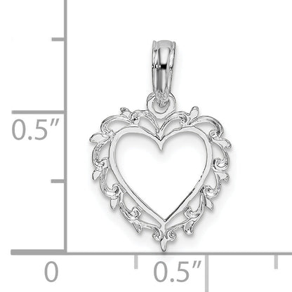 Sterling Silver De-Ani Rhodium-Plated Polished Lacey Edge Open Heart Pendant