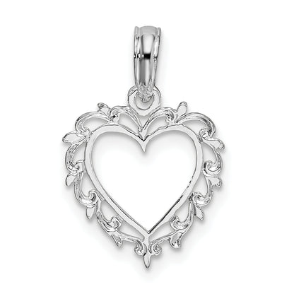 Sterling Silver De-Ani Rhodium-Plated Polished Lacey Edge Open Heart Pendant