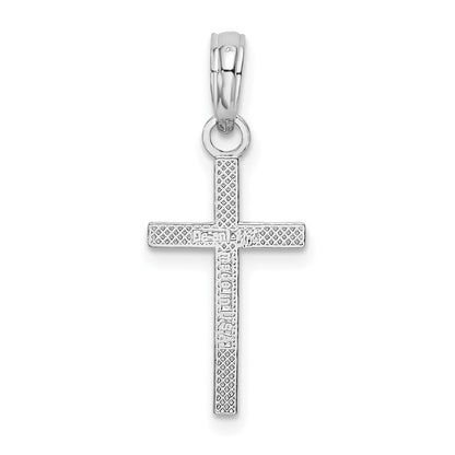 Sterling Silver De-Ani Rhodium-Plated Polished Flat Latin Cross Pendant